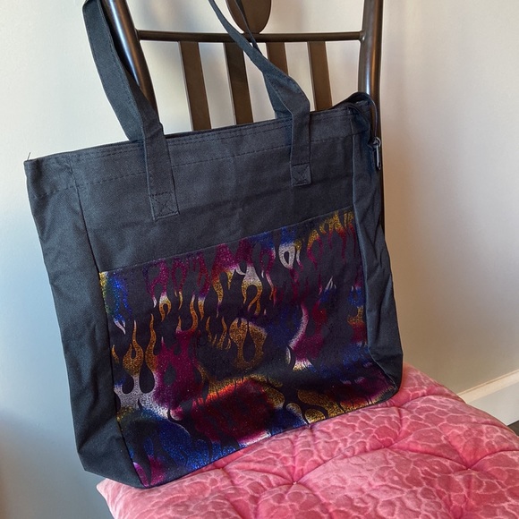 New tote bag colourful flame pattern with zipper - Picture 8 of 8